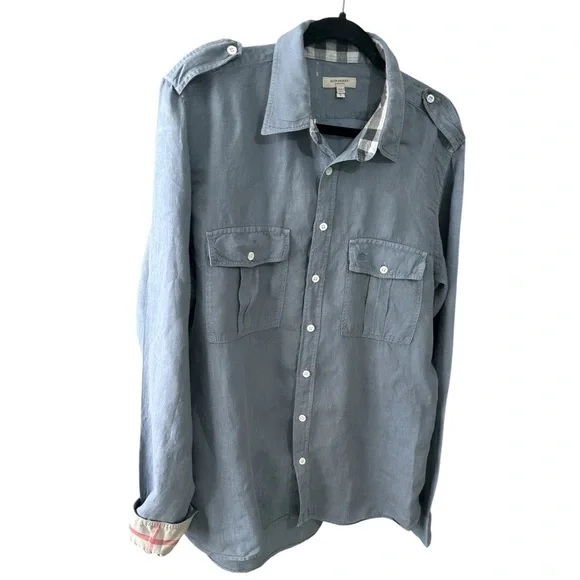 Burberry light blue button down mens shirt size L
